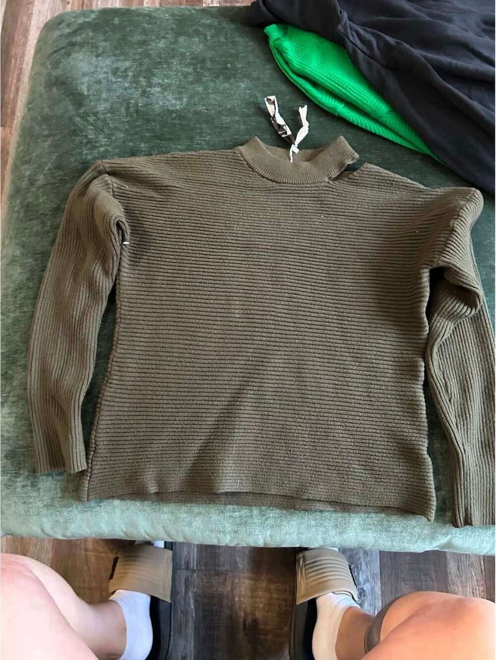 MIROL Olive Green Ribbed Knit Pullover Sweater Size XL